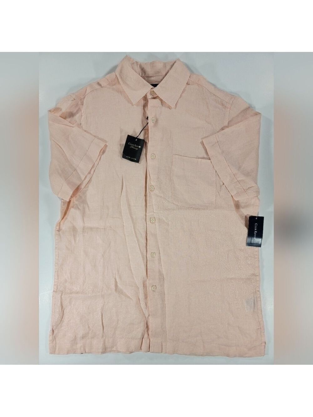 NEW CLUB ROOM Luxury 100% Linen Mens Medium Shirt Short Sleeve Peach Soft Shell